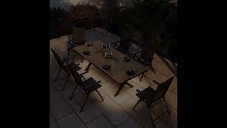 KETTLER BasicPlus Pro Garten-Essgruppe mit LED-Beleuchtung, anthrazit/natur, Alu/Holzimitat, 240 x 100 cm, 6 Klappstühle