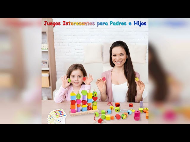Vídeo relacionado con Echehi Juguetes Montessori 2 en 1 para Enhebrar Cuentas, Formas a Juego, Desarrollo de la Motricidad Fina, Bloques Apilables de Madera