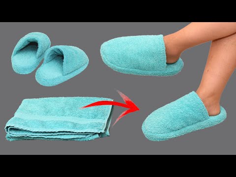 DIY home slippers from an old towel - I sewed them very quickly!