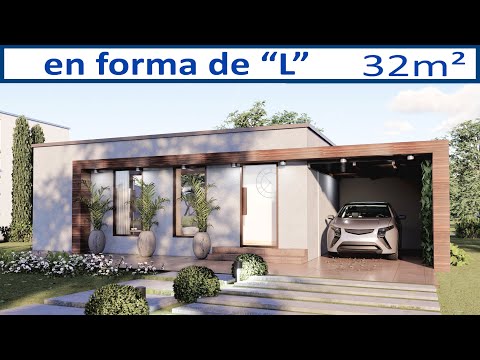 Plano de Casa Pequeña Forma en L 1 Piso 1 Dormitorio 30m2  Small House Design Idea 30 sqm. 1 Bedroom