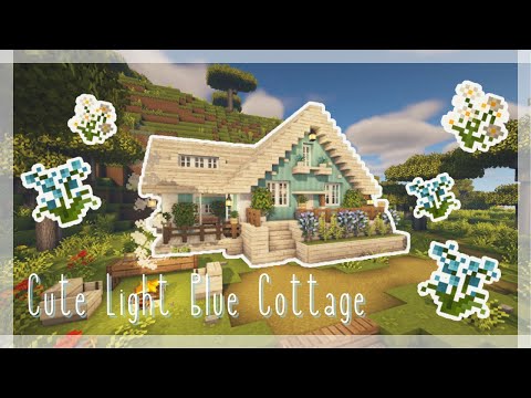 Croissant Cat - [Minecraft] 🌼💙Cute Light Blue Cottage Tutorial / Cottagecore / Mizuno's 16 Craft Resource Pack