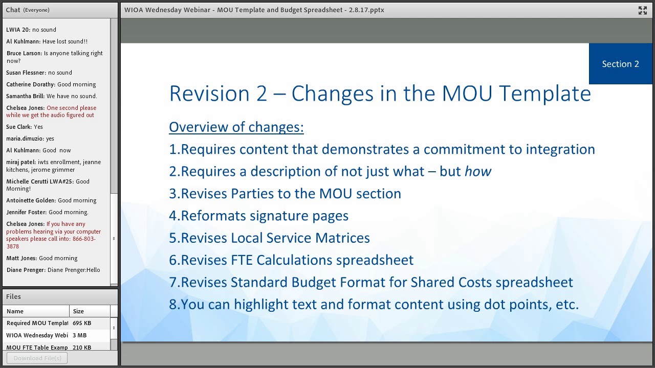 MOU Template  and Budget Spreadsheet (2/8/2017)