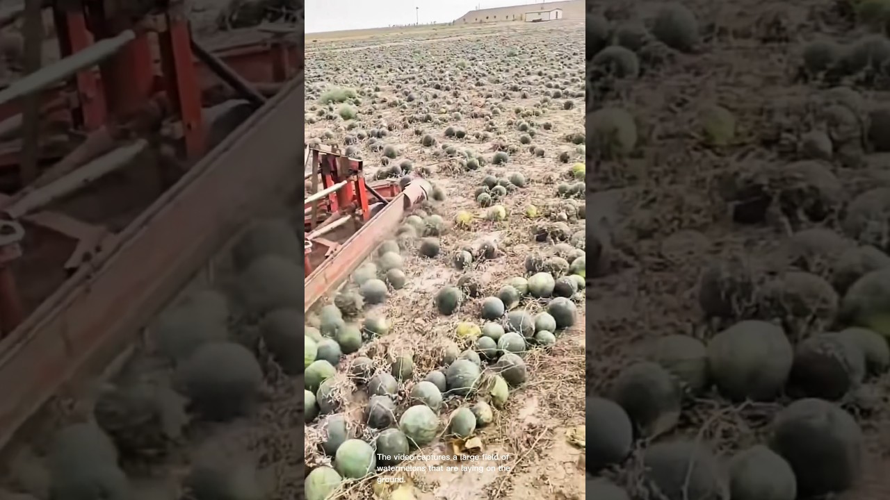 Harvesting field of watermelons laying on the ground