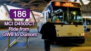 NJ Transit 186 Bus Ride: 2022 MCI D4500CT 22067 from George Washington Bridge Bus Station to Dumont