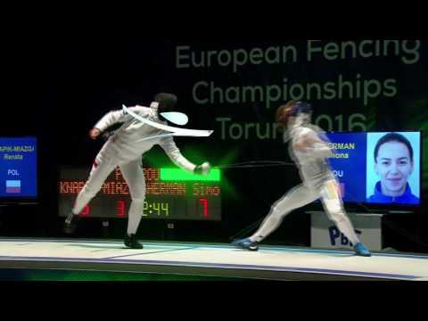 FE W E Individual Torun ECH 2016 Semifinal 01 podium KNAPIK MIAZGA POL vs GHERMAN ROU
