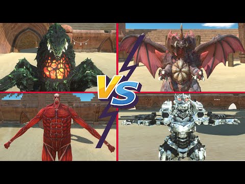 BIOLLANTE VS DESTOROYAH VS COLOSSAL TITAN VS MECHAGODZILLA RAGD - Animal Revolt Battle Simulator