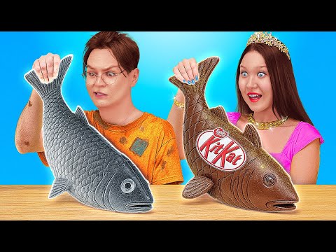 Real Food VS Chocolate Food Challenge! 🍫😲 Sweet Surprises by 123 GO! FOOD