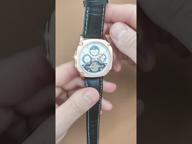 Vídeo relacionado con Forsining Reloj de pulsera de cuero de lujo con movimiento automático para hombre, fase lunar, FSG319M3S2, Correa