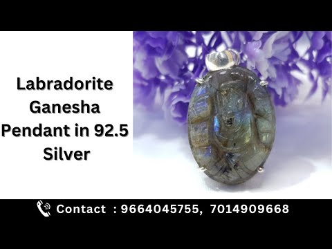 Natural Labradorite Lord Ganesha Pendant In 92.5 Silver