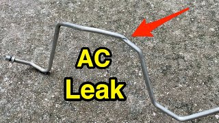 Unusual AC system leak detected - worn out low pressure pipe.