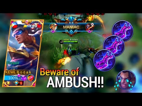 BEWARE OF AMBUSH ML 🤧 | BRUNO BEST BUILD AND EMBLEM MLBB - Master Bodak