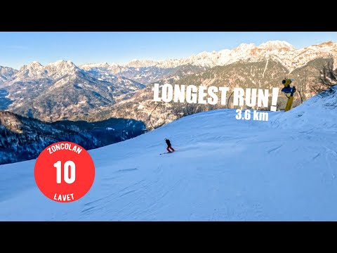 Skiing Longest Run at Zoncolan Ski Resort - Slope 10 Lavet (Red) | 3.6 km