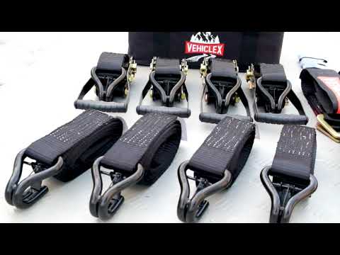 Vehiclex Car Tie Down Axle Straps 4 PCS Kit – Reinforced Axle Straps, Vinyl Coated Double J-Hooks