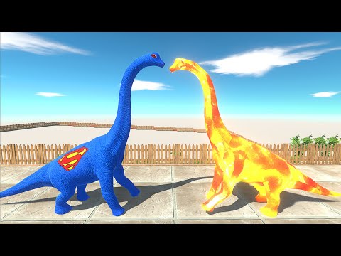 SUPERMAN BRACHIOSAURUS vs FIRE BRACHIOSAURUS DEATH FALL - Animal Revolt Battle Simulator