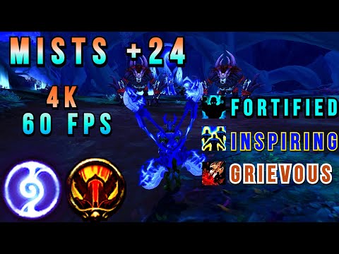 [4K 60FPS] NIGHT FAE Fury Warrior M+ MISTS +24 (Fort, Inspiring, Grievous) - WoW Shadowlands 9.1.5