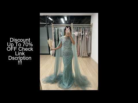 MYMB Green Luxury Peacock Print Mermaid Women Winter Evening Party Dresses Dubai Elegant Cape Sleeve