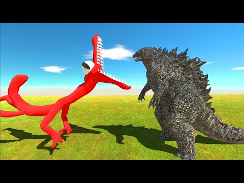 RED RAINBOW FRIEND ORANGE BARRACKS DEATH RUN VS GODZILLA - Animal Revolt Battle Simulator