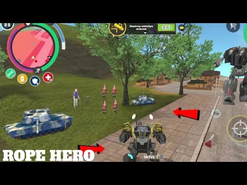 Rope Hero Vice Town (BD 100 GroundAssault Machine Destroy Tanks) SpiderRobot Machine - HD