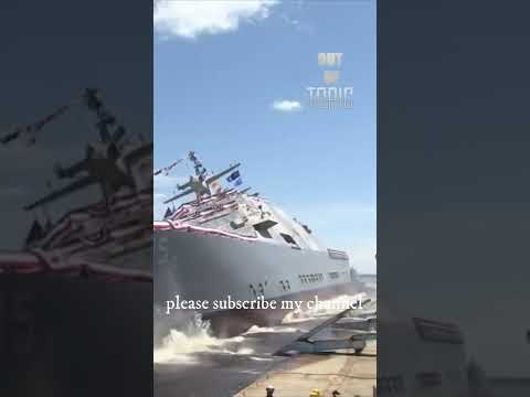 US Navy Launches New Warship Sideways Into Water — USS Billings Christening and Launch #shorts