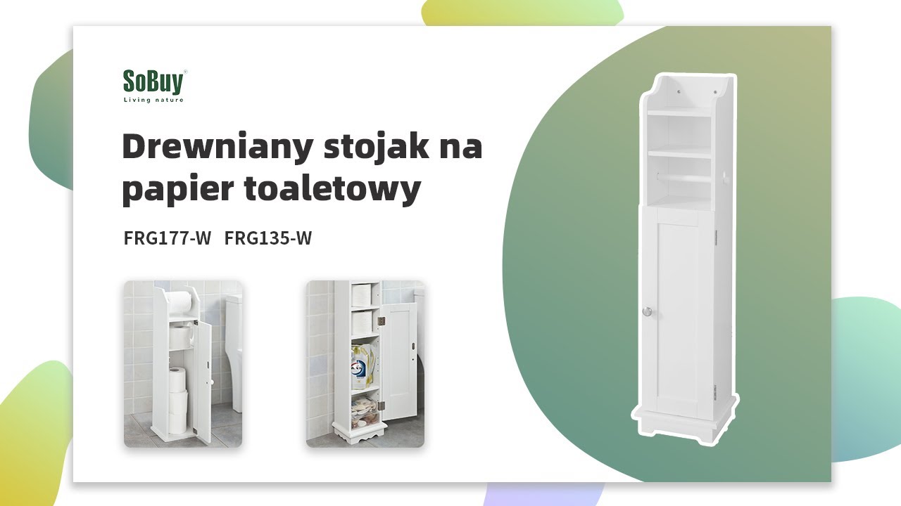 SoBuy drewniany stojak na papier toaletowy | Uchwyt na papier toaletowy bez wiercenia | FRG177-W