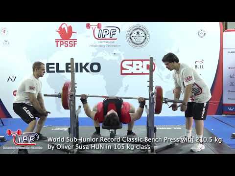World Sub-Junior Record Classic Bench Press with 210.5 kg by Oliver Susa HUN in 105 kg class