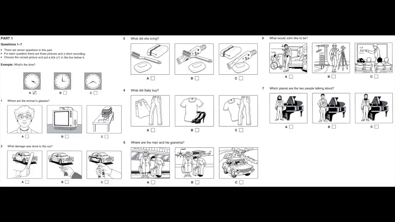 Listening B1, PET 2, Test 4, Part 1
