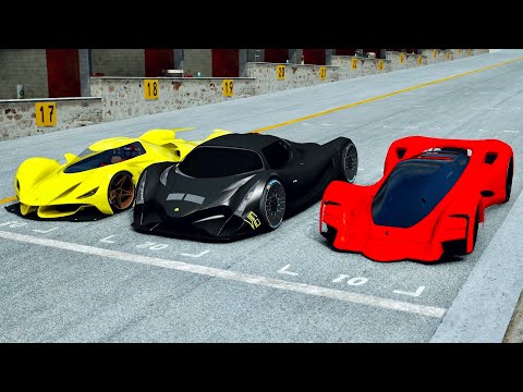 Devel Sixteen Black Edition 2020 vs Ferrari Marte 2050 Concept vs 2025 Ferrari Piero - Drag Race