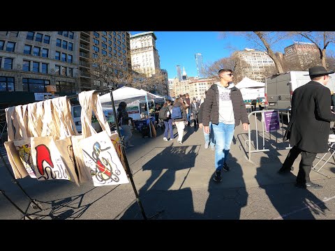 Walking NYC: Union Square Greenmarket , Sunny Day in New York , Winter 2023
