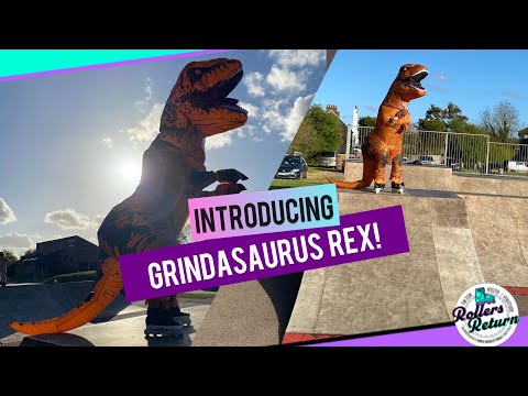 A Dinosaur on Rollerblades?! Check out JURASSIC (SKATE) PARK! Rollersaurus Rex on Aggressive Skates!