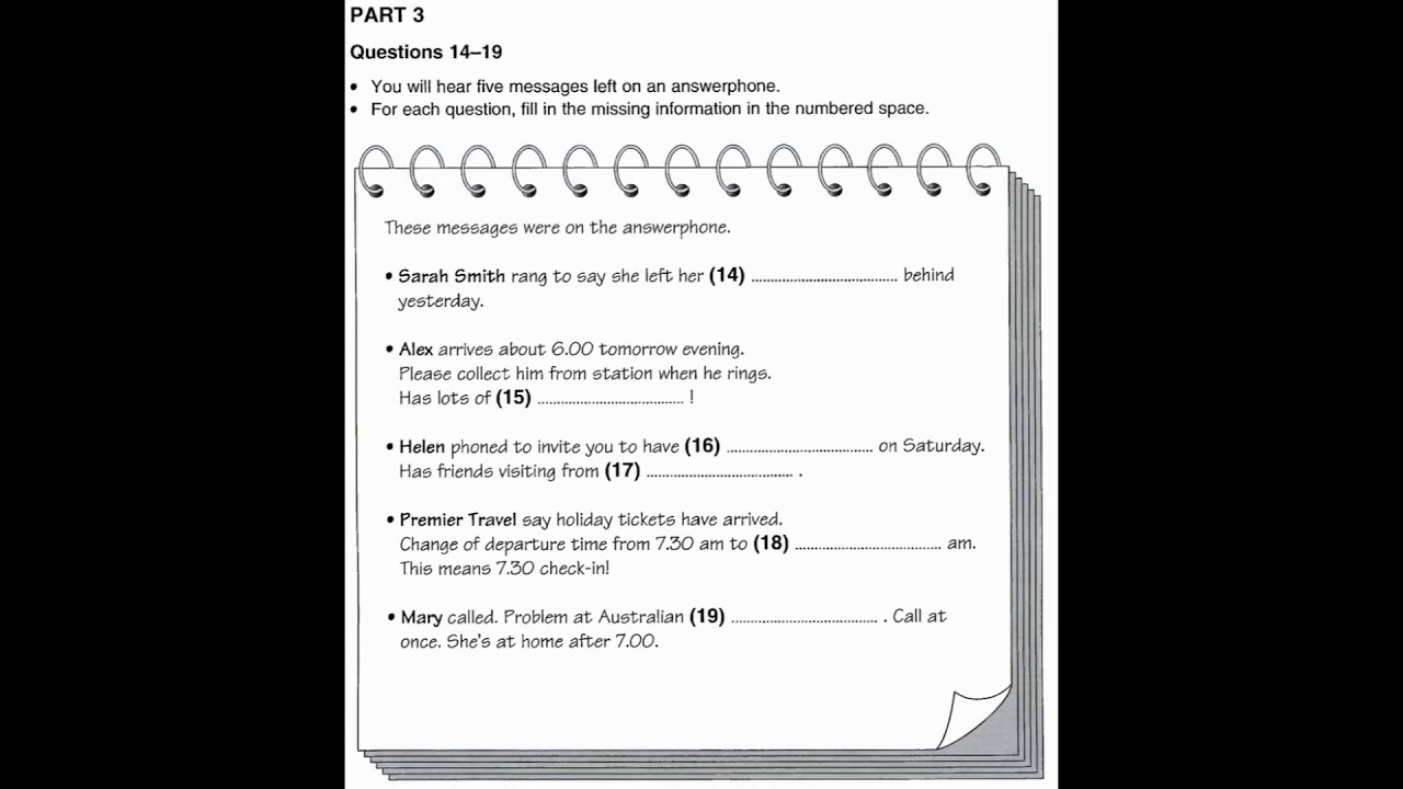 Listening B1, PET 3, Test 2, Part 3