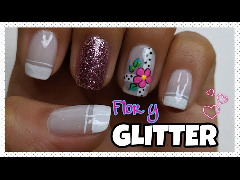 DECORACIÓN DE UÑAS GLITTER CON FLOR FUCSIA ♥ NailArt By Andy
