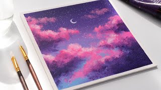 Painting dreamy clouds with a sponge / easy acrylic painting idea for beginners