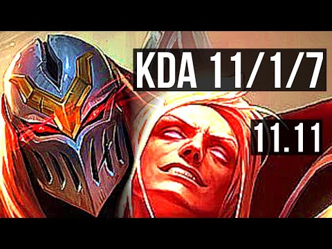 ZED vs VLADIMIR (MID) | 11/1/7, 1400+ games, Legendary, 1.0M mastery | EUW Master | v11.11