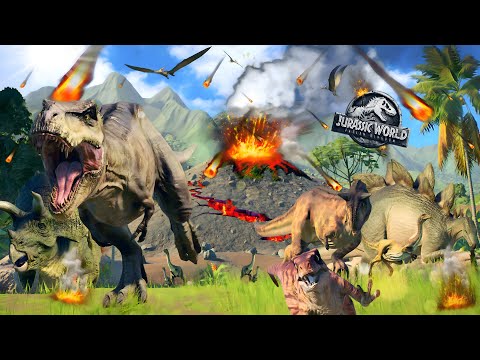 Dinosaurs escaping from erupting volcano in Isla Nublar + Being rescued,Jurassic world evolution 2