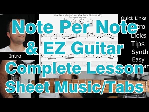Cold Water - Major Lazer (Justin Bieber & MØ) Guitar Lesson, How to play, Tutorial, SHEET MUSIC, TAB
