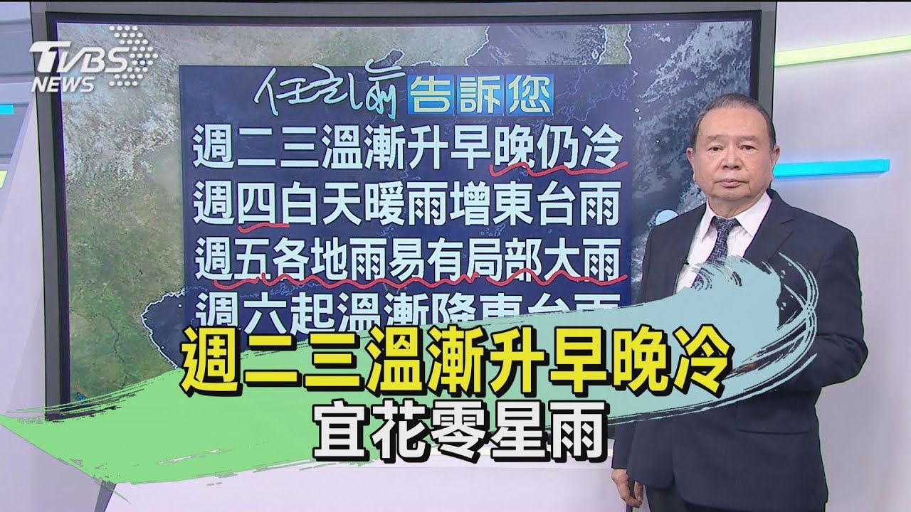 週二三溫漸升早晚冷 宜花零星雨