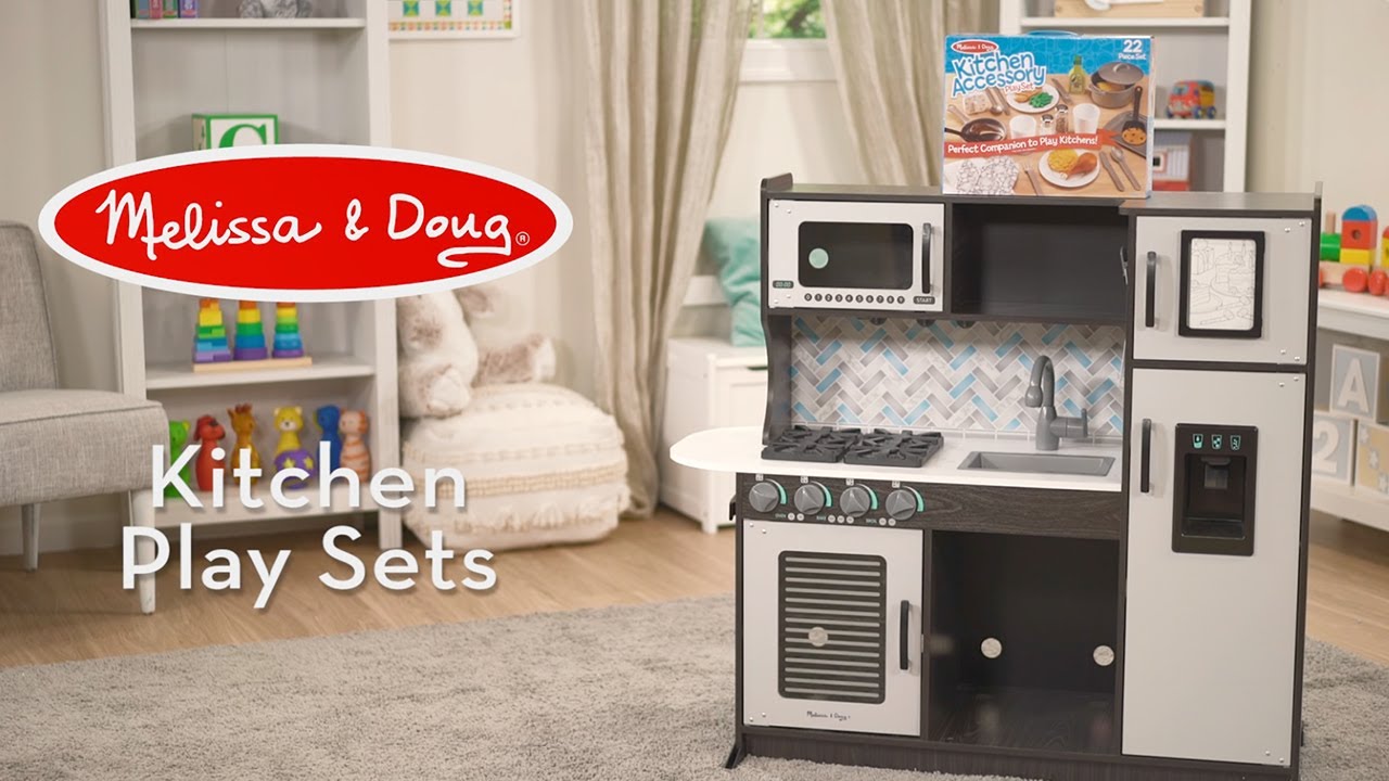 Melissa & Doug Chef's Kitchen (Charcoal) | Pretend, Wooden Play Kitchen Center for Kids