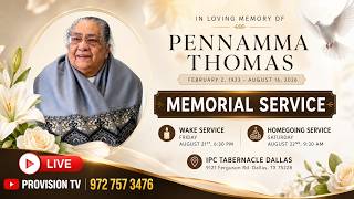 PENNAMMA THOMAS (93) MEMORIAL SERVICE  | 8/21/2026  |   DALLAS,TEXAS