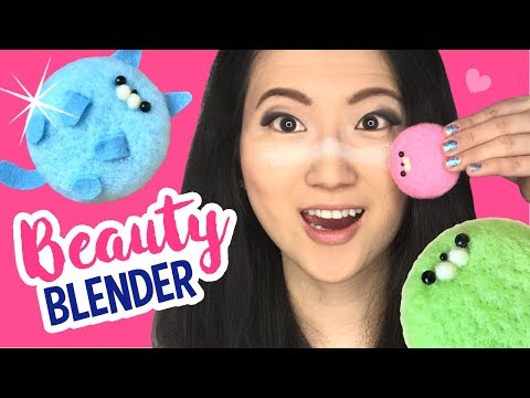 DIY Beauty Blender Using NEEDLEFELT?!! DIY Macaron Cat Make-Up Sponge :3