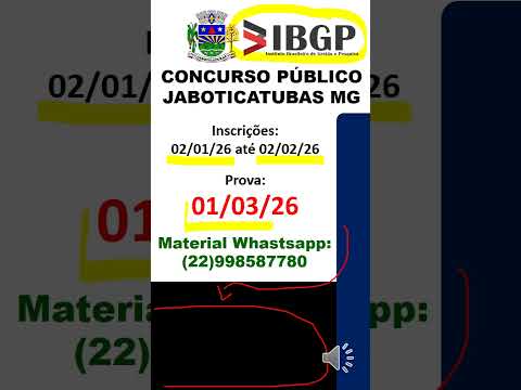 Concurso Jaboticatubas MG 2026 | Banca IBGP | Professor Romilton Júnior | Provas da Banca IBGP 2025