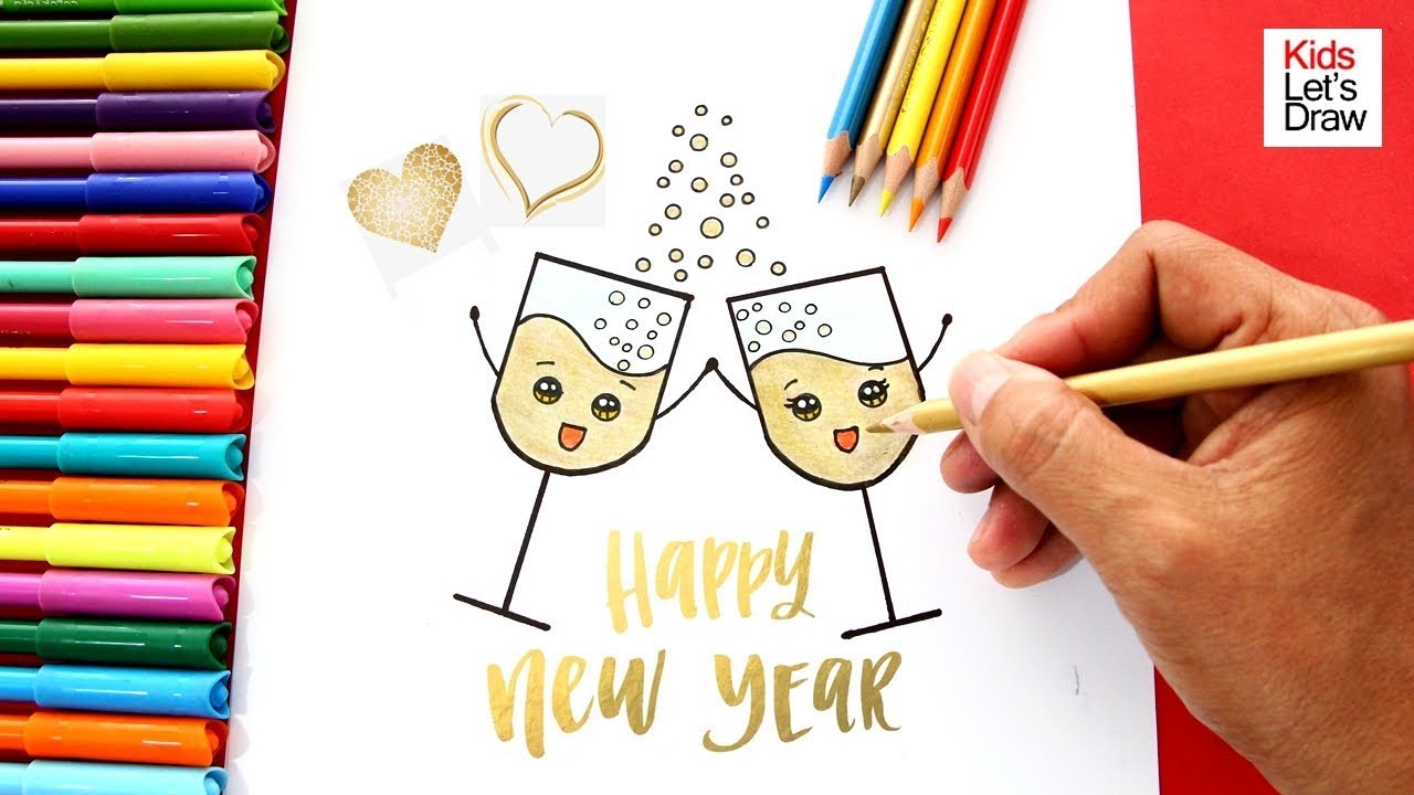 Cómo dibujar Copas de Brindis (Celebración Año Nuevo) | How to draw a New Year Celebration