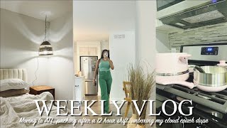 MOVING VLOG| Moving to ATL, packing after a 12 hour shift, unboxing my cloud couch dupe