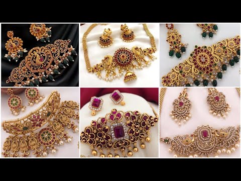 Golden Chokar Designer imitation jewellery set, Gold, Size: Free Size