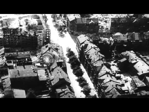 Damaged buildings, factories, homes and ruins in Nuremberg, Germany. HD Stock Footage