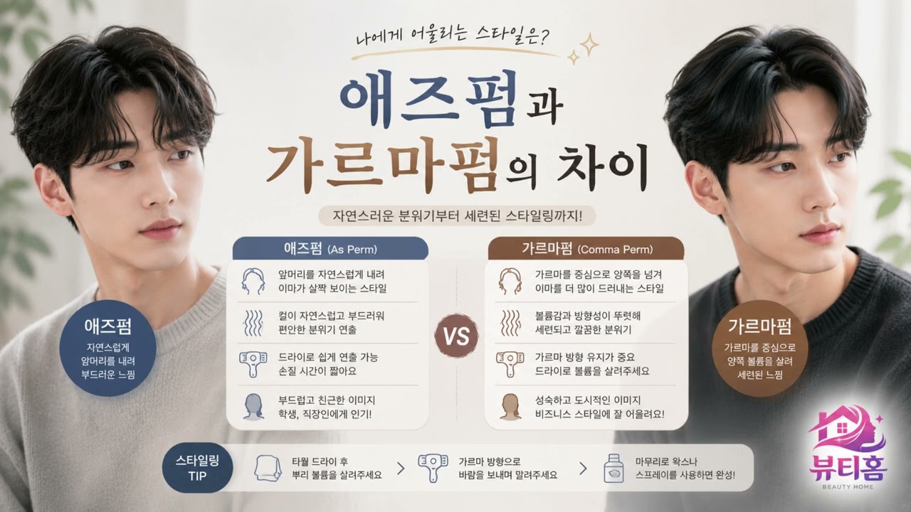 애즈펌과 가르마펌의 차이, 어떤 스타일이 나에게 잘 맞을까요?