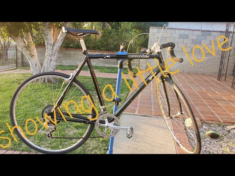 showing a little love to a vintage cannondale touring bike
