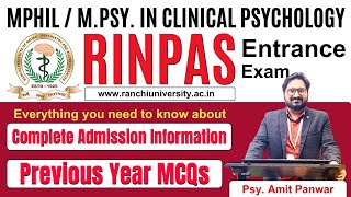 RINPAS - MPhil & PhD in Clinical Psychology | Entrance Exam, Syllabus and Solving PYQs & more