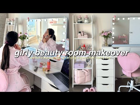 my dream makeup room transformation ???? satisfying organization, huge PR haul, setting up vanity