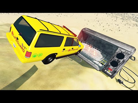 Offroad Cars Jumping Into The Giant Oven - Beamng Drive TrainWorld