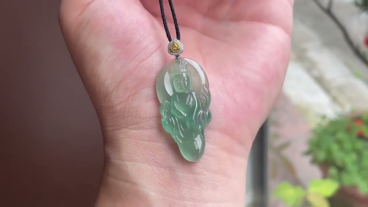 High-Ice Glassy Green Zen Buddha Pendant